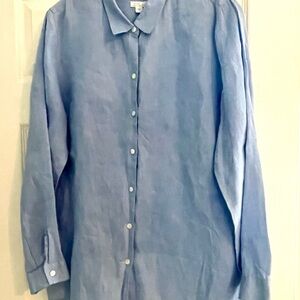 J. Jill Light Blue Linen Tunic Shirt with side slit. Size L